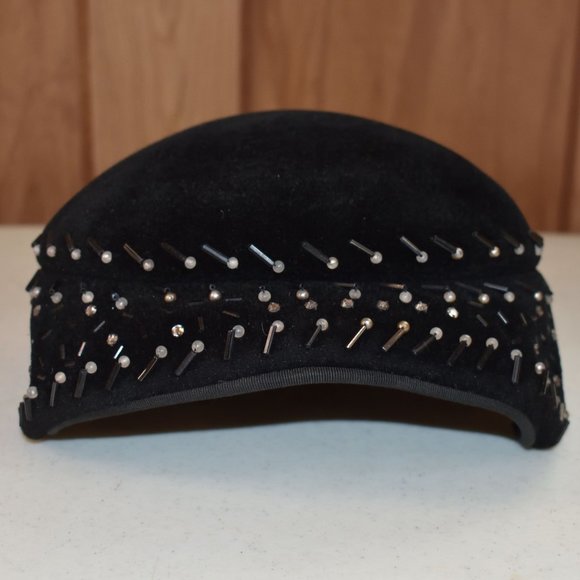Vintage Biak Black Cocktail Hat Rhinestones Faux Pearls Juliet Cap Made in Italy - Picture 5 of 13